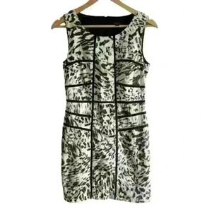 Ann Taylor green, white, and black animal print sleeveless dress size 2